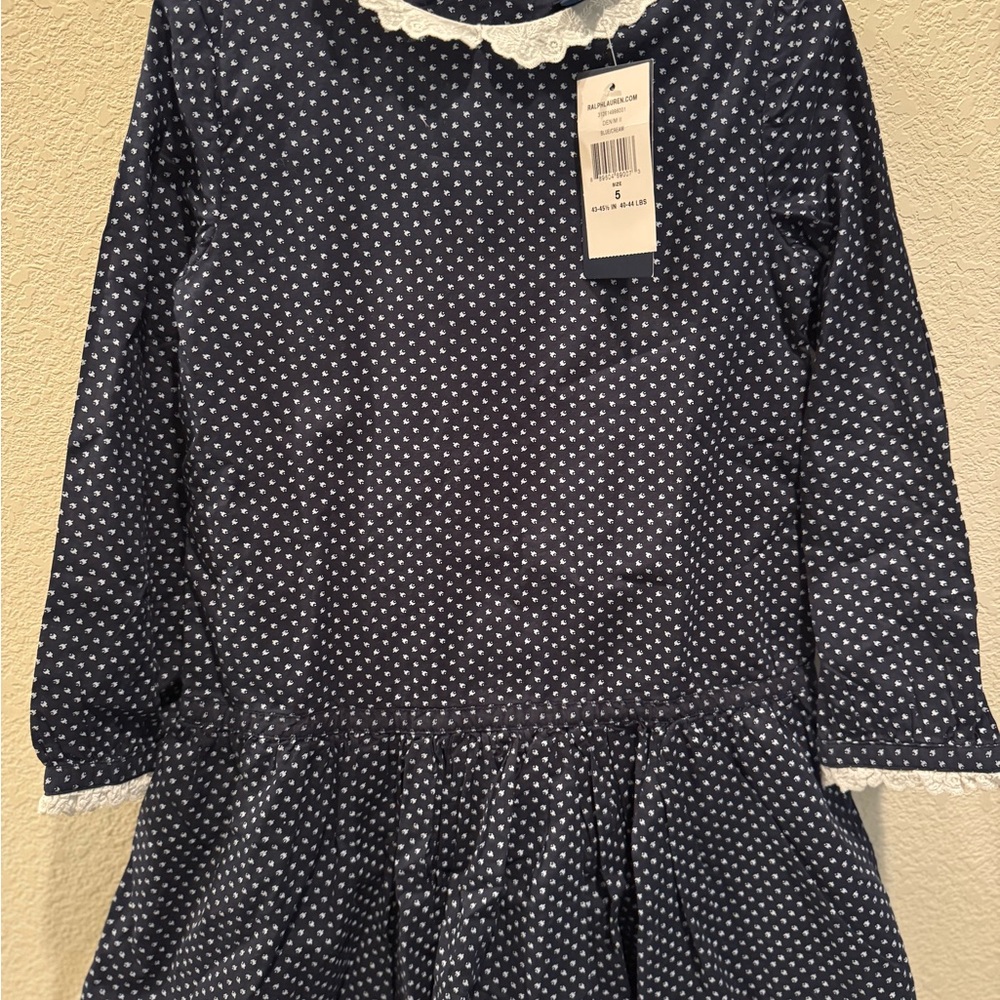 Brand New - Ralph Lauren Navy and White Polka Dot Dress - Size 5  100% Cotton
